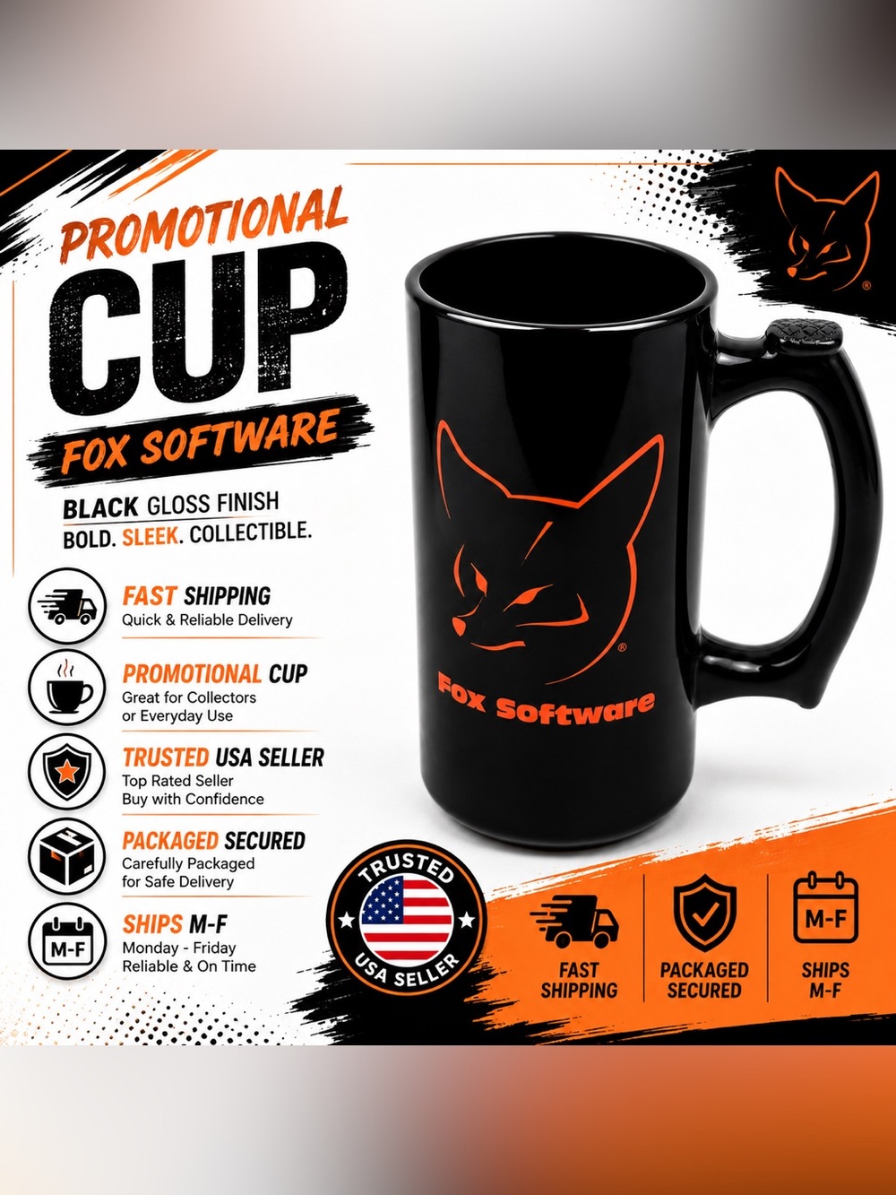 Pre-Microsoft Fox Software Mug FoxPro Vintage 1989-90s Tech Logo Cup 15oz VTG